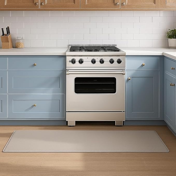 Kitchen Mats for Floor Kitchen Rugs, Cushioned Anti-Fatigue Waterproof Non-Slip Kitchen Mats Set, Ergonomic Comfort Standing Mat for Kitchen, Floor, Home, Office, Beige 17.3"x59"