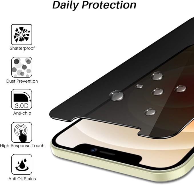 L K 2 Pack LϟK Privacy Screen Protector Designed for iPhone 12 and iPhone 12 Pro 5G 6.1 inch Tempered Glass High Clear, Case Friendly, Come with Installation Tray -Black