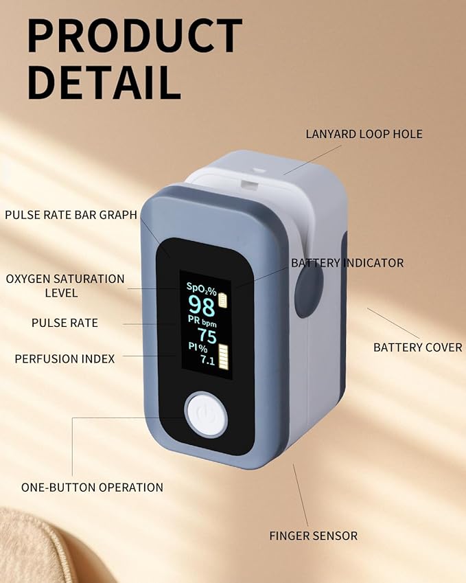 Pulse Oximeter Oxygen Monitor Fingertip Blood Oxygen Monitor Pulse Ox with OLED Display for SpO2,Heart Rate,PI