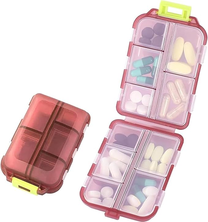 Travel Pill Organizer Portable Pocket Pill Case Small Pill Box for Purse Medicine Organizer Have 10 Compartments Storage Vitamin Fish Oil by INVODA (Red)