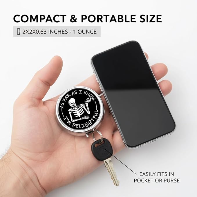 Skull Pill Box 3 Compartment Small Pill Case,Portable for Pocket or Purse Pill Organizer Pill Container Holder with Mirror to Hold Vitamins, Medication, Fish Oil and Supplements