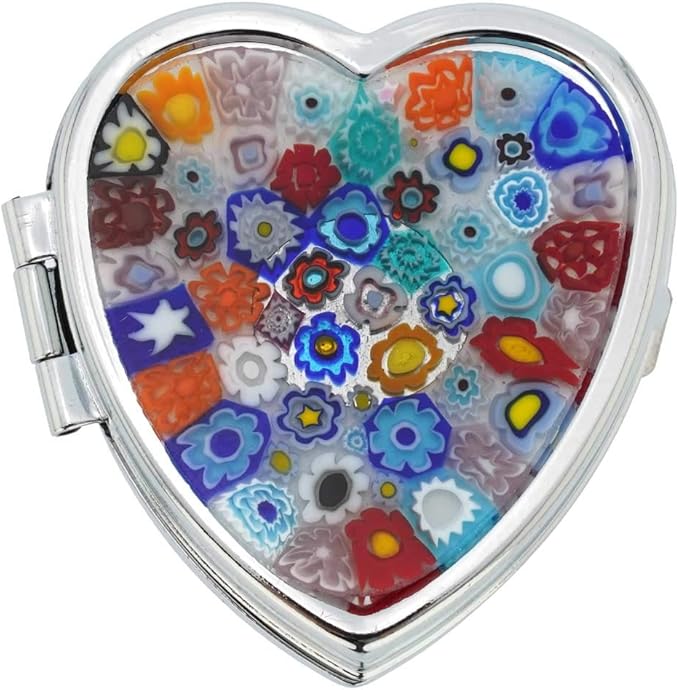 Glass Of Venice Murano Millefiori Heart Pill Box - Multicolor