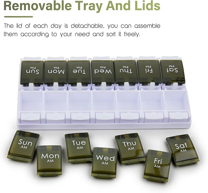 2 Week Pill Box, MOLN HYMY 7 Day Pill Organizer 2 Times a Day, Weekly Pill Container to Hold Medication, Vitamins Fish Oils (Green)