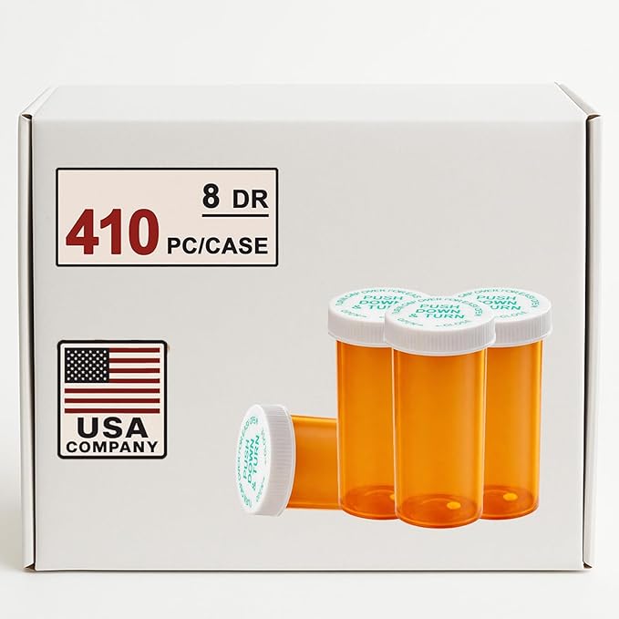 8 Dram Pill Bottle Push Down and Turn Vials Medicine Bottle for Pharmacy 410 Pcs Empty Pill Bottles, Mini Pill Organizer Containers Child-Resistant Small Travel Pill Dispenser for Bulk Use