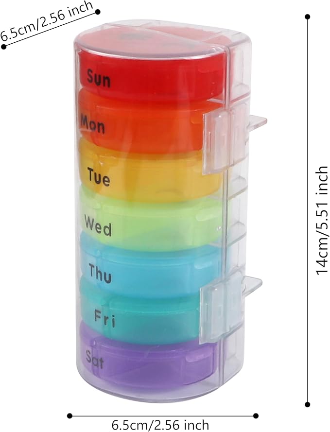 Weekly Pill Organizer 7 Day 2 Times A Day Pill Case Portable Storage Pill Box of Daily Fill Medicine Separated Pill Cases Rainbow Design