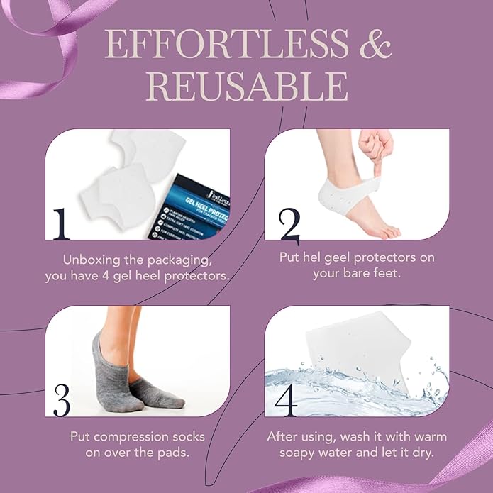 Ballotte Premium Silicone Heel Protectors for Shoes, Gel Heel Cups & Cushion Inserts for Women & Men, Cushioned Sole Cups for Plantar Fasciitis for Cracked Footbed Relief & Blister Prevention