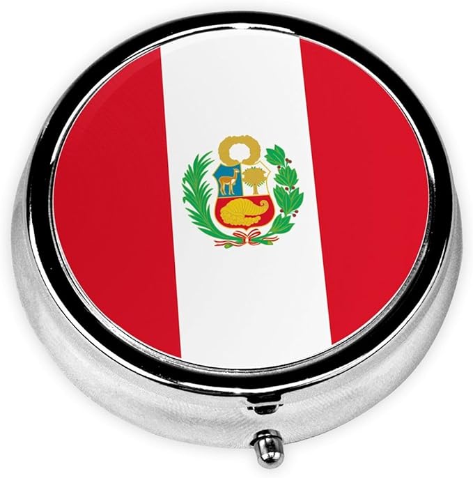 Round mini Pill Box, 3 partitions, Portable Pill Box, can be Put into Wallet, Pocket, Light and Convenient Flag of Peru Pattern