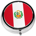 Round mini Pill Box, 3 partitions, Portable Pill Box, can be Put into Wallet, Pocket, Light and Convenient Flag of Peru Pattern