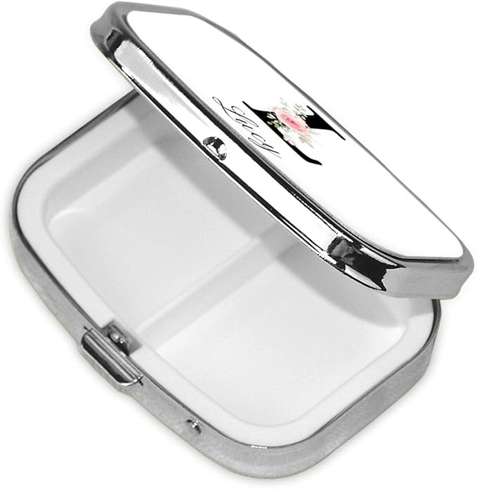 Custom Pill Box Personalized Square Small Pill Case with Mirror Add Your Photo Text Logo Name Decorative 2 Compartment Portable Metal Medicine Container Vitamin Organizer for Pocket Purse Travel (L)