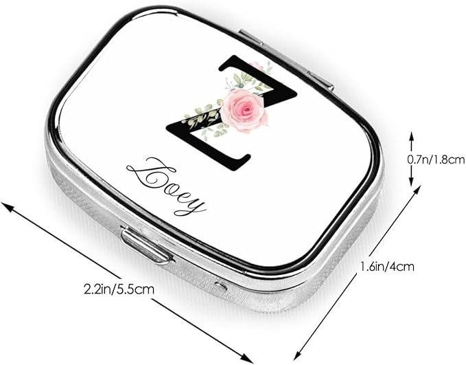 Custom Pill Box Personalized Square Small Pill Case with Mirror Add Your Photo Text Logo Name Decorative 2 Compartment Portable Metal Medicine Container Vitamin Organizer for Pocket Purse Travel (Z)