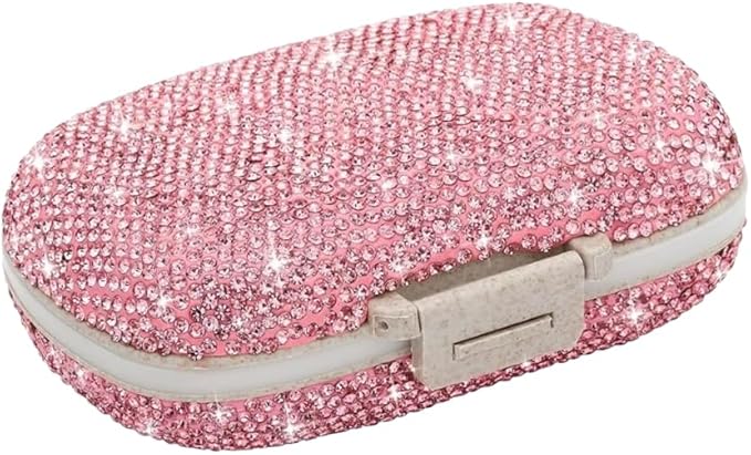 Daily 6 Compartments Pill Box Container Bling Diamond for Purse Medicine Container Holder for Women Travel Kit Medicine (Pink)
