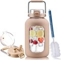 BLUEGO 100 oz Glass Water Bottle with Straw, Huge 3 Liter Water Bottle with Sturdy Handle, Glass Water Jug with Sleeve, Wide Mouth Water Container with Time Marker, Amber