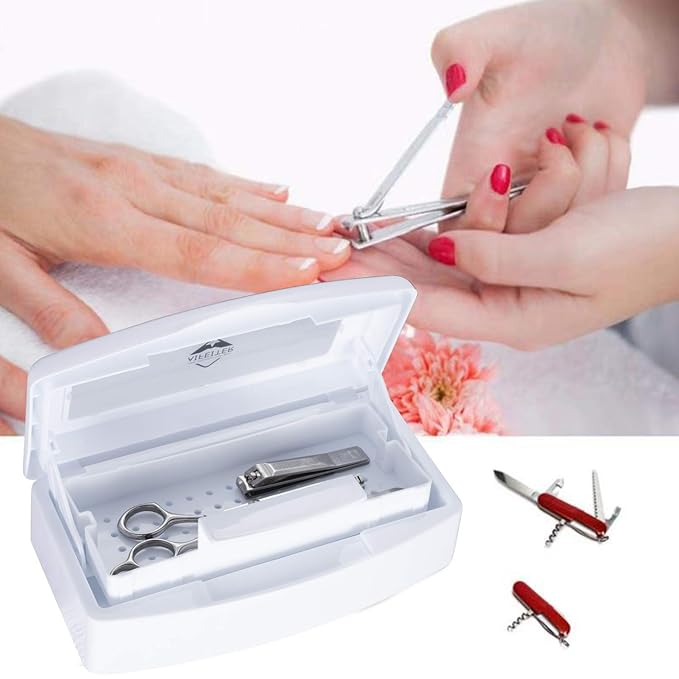 Plastic Sterilizing Tray-Tool Sterilization Box,Clean Sterilizer Box Storage Organizer for Nail,Tweezers,Hair Salon,Spa & Cutter Manicure Equipment-Clear Lid (white)