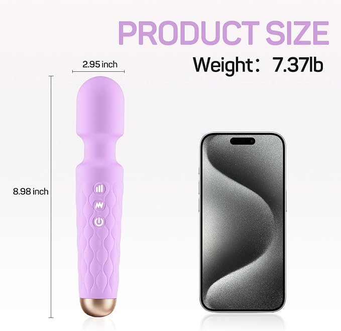 Personal Massager - 4H Max Runtime & Ultra-Quiet - Waterproof - 20 Modes 8 Speeds for Deep Tissue Back Massage, Post-Workout Recovery and Neck Muscle Relaxation（Purple）