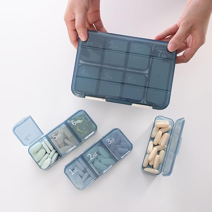 RICHCEE Weekly (7-Day) Pill Organizer, 7 Compartments Combined Pill Box, Medicine Planner for Fish Oil/Vitamin Organizer/Supplement (Darkbrown)