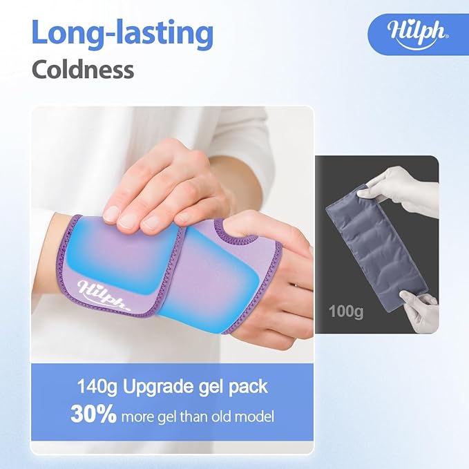 Hilph Wrist Ice Pack Wrap for Carpal Tunnel Relief, Reusable Wrist Brace with Gel Pack Hot Cold Compression for Hand Injuries, Rheumatoid, Tendonitis, Swelling, Surgery Gift for Men Women, Purple