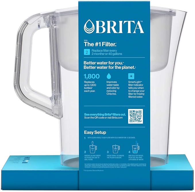 Brita Large 10 Cup Water Filter Pitcher with Smart Light Filter Reminder and 2 Standard Filtes, Made Without BPA, White (Packaging May Vary) (1512822)