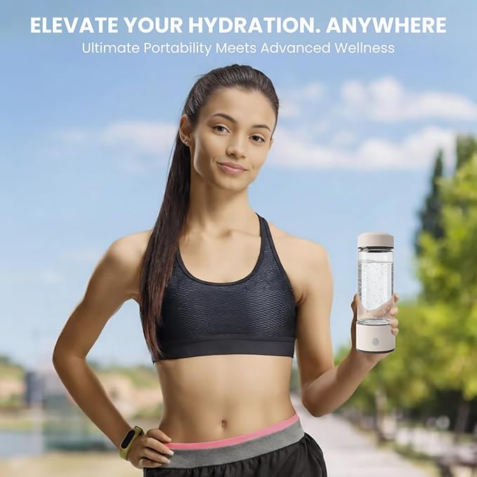 Hydrogen Water Bottle, Portable & Rechargeable – Molecular Hydrogen Water Generator, Alkaline Ionizer, Hydrogenated Water Purifier for Health & Fitness with Hydrogen-Rich Water White