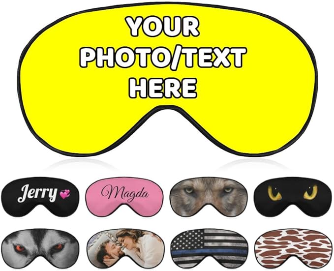 AMAPARK Personalized Sleeping Eye Mask for Wedding Birthday Anniversary Party Design Your Own Sleep Masks Add Photo Text Logo Customized Funny Gift, Yellow