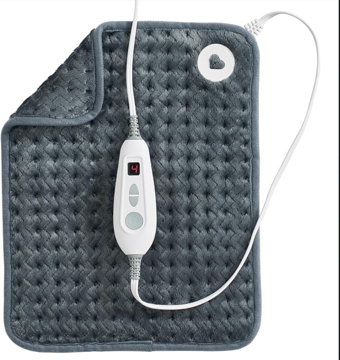 Brookstone Herringbone Portable Heating Pad - Super Soft Plush, 6 Heat Settings, Machine Washable, Easy-to-Use Controller, 16'' x 12'' for Pain Relief, Period Cramps, Warmth (Gray)