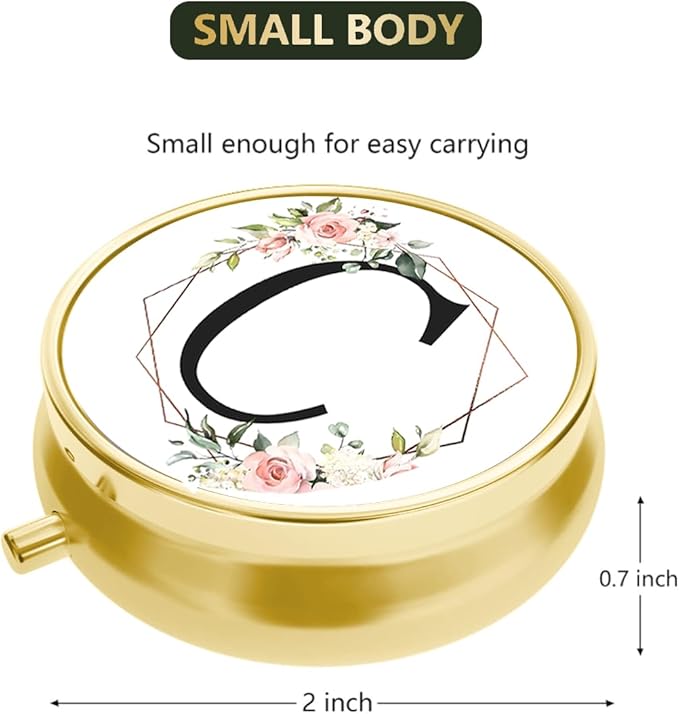 Small Pill Box for Purse Pocket, Personalized Small Pill Case 3 Compartment, Monogrammed Cute Pill Organizer, Gift for Women Teen Girls, Travel Mini Jewelry Box,Earring Holder Organizer