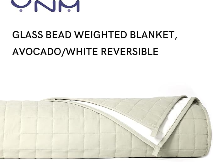 YnM Exclusive 20 lbs Weighted Blanket, Extra Heavy Cotton/Polyester Bed Blanket for Two Persons, Ideal for Queen or King Bed (88x104 Inches, 20 Pounds, Avocado/White Reversible)