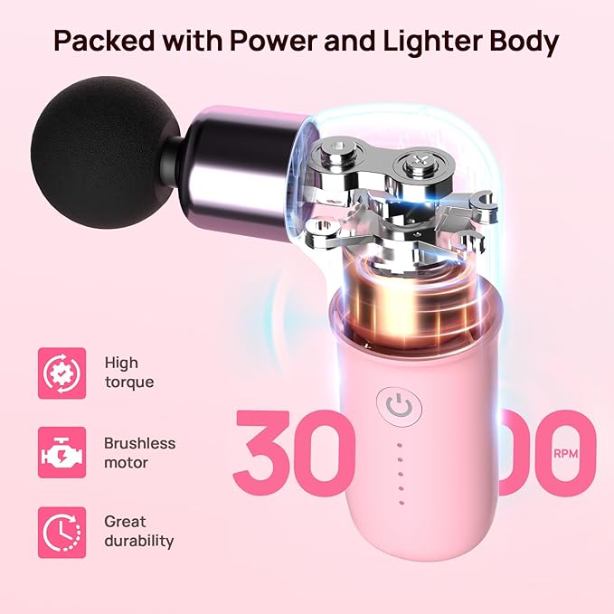 Super Mini Massage Gun, Deep Tissues Percussion Muscle Massager, Compact Sports Travel Massage Gun, Portable Massager Gun for her him, Pink