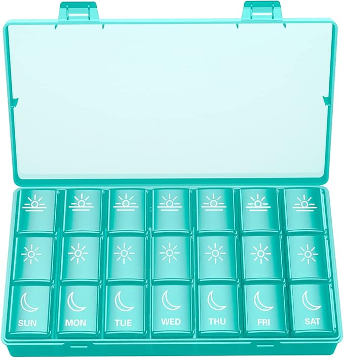 BUG HULL Weekly Pill Organizer 3X a Day, Daily 7 Day Medicine Pill Organizer 3 Times a Day, Travel Pill Case Container for Vitamins, Supplements