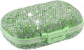 Daily 6 Compartments Pill Box Container Bling Diamond for Purse Medicine Container Holder for Women Travel Kit Medicine (AB Green)