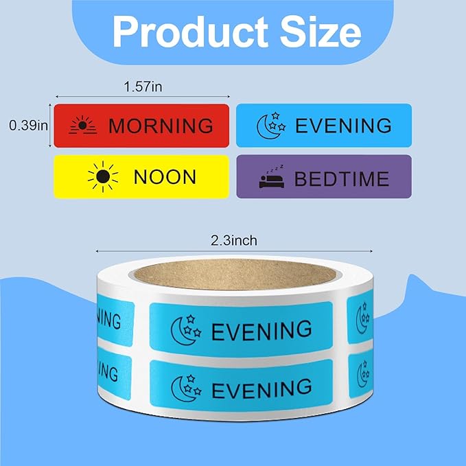 2000 Pcs Pre-Cut Medicine Stickers Medication Instruction Labels Morning Noon Evening Bedtime Medication Reminder Stickers for Pill Case Planner or Pocket Pharmacy Labels (500 Per Roll 4 Rolls