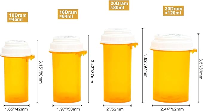 Prescription Reversible Thumb Tab Vials,Pill Bottles with Child Resistant Cap,Empty Medicine Bottles with Caps,Medicine Container for Personal Medication & Pharmacy.(30dram,12pcs)