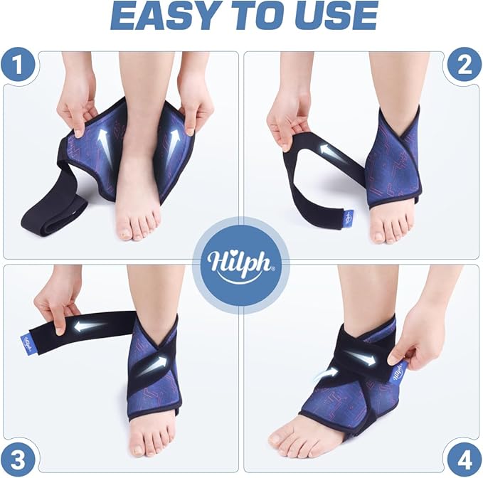 Hilph Ankle Heel Ice Pack Wrap for Swelling & Achilles Tendonitis, Reusable Foot Gel Ice Pack Wrap Hot Cold Compression Therapy for Sprained Ankle & Plantar Fasciitis Pain Relief (Blue, 2 Pack)