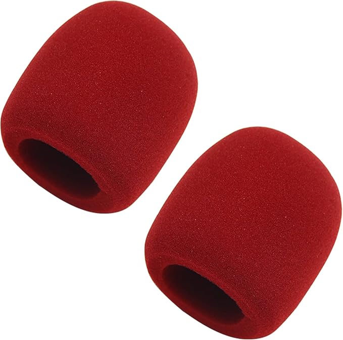 Fielect 2Pcs Microphone Cover Sponge Foam Mic Cover Handheld Microphone Windscreen Shield Protection Micro Foam Filter Wine Red for KTV Broadcasting