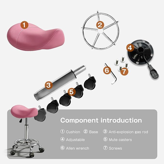 Saddle Stool with Ring Pedal, Adjustable Hydraulic Rolling Chair with Wheels for Medical, Massage, Salon, Spa, Kitchen, and Drafting Use