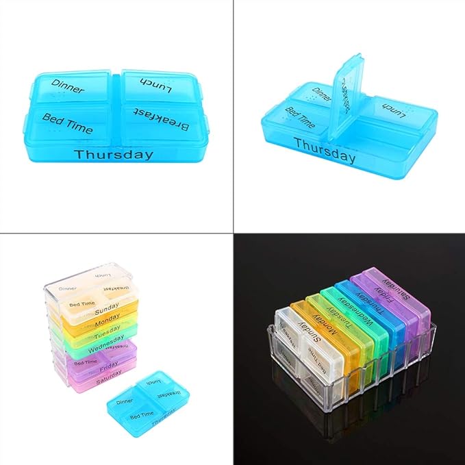 Weekly Pill Organizer, Pill Container Box, Medicine Organizer, 7 Days Weekly Dispenser Am Pm Storage Pill Container Tablet Sorter Daily Pill Case to Hold Medication, Vitamins