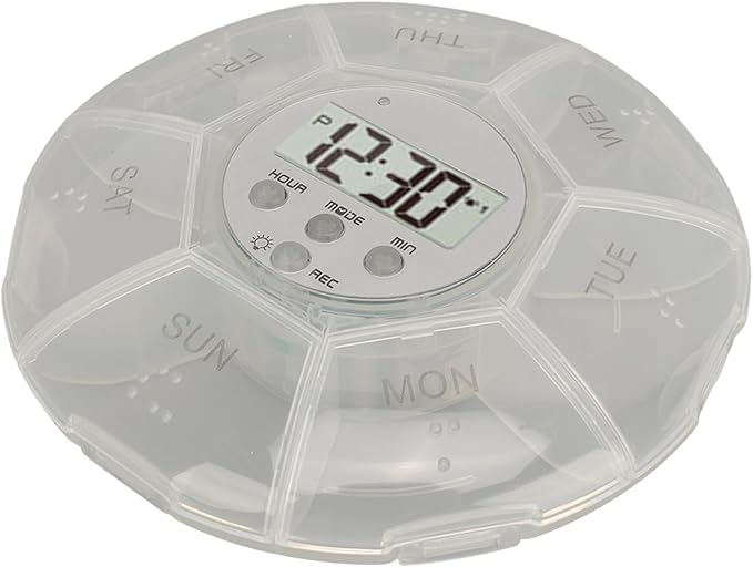 Smart Box, Reminder Medication Organizer with Recording Playback Function, Easily Organizes, for The Elderly, Blind Person (White)