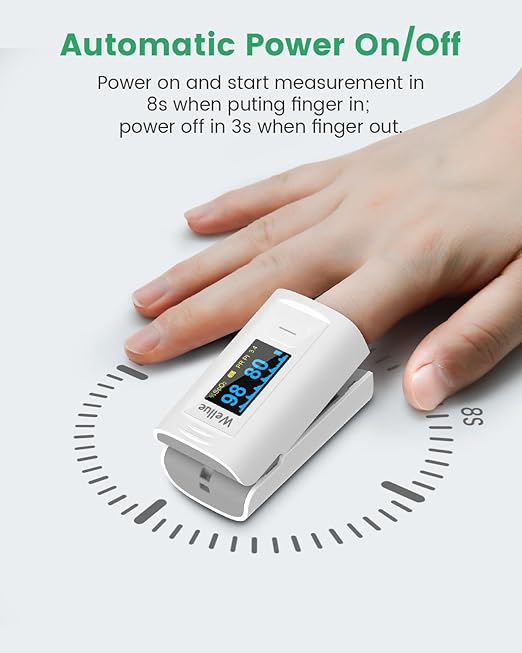Wellue Bluetooth Pulse Oximeter Fingertip, Blood Oxygen Saturation Monitor with Built-in Memory, OLED Screen, Batteries, Free APP, Carry Bag & Lanyard