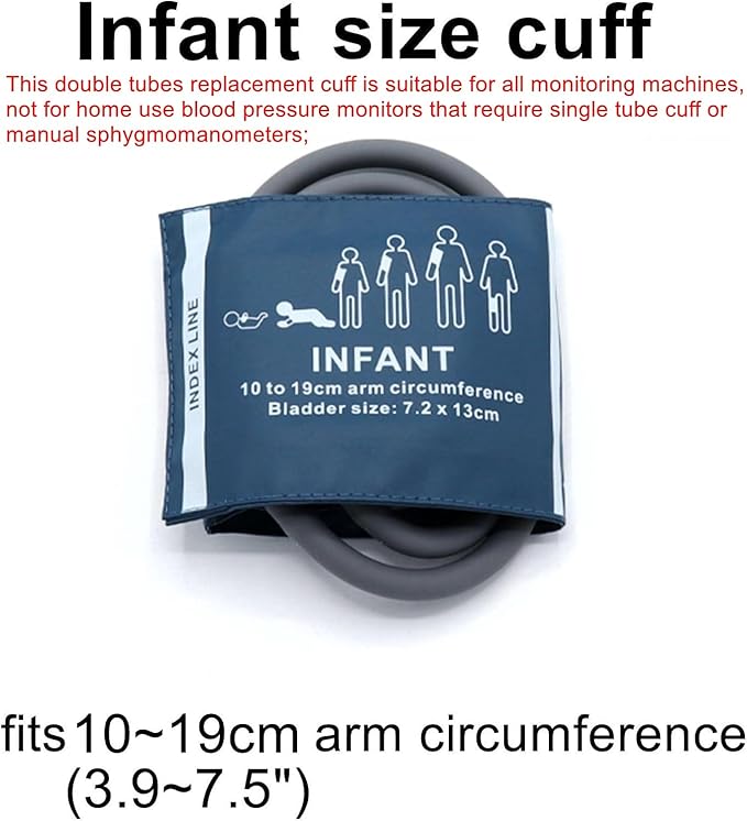 Blood Pressure PU Cuff with Dual Tubes for Neonate 6-11 cm, Reusable NIBP Replacement BP Cuff with Inner Airbag and Double Hose for NIBP Monitor Machine, No Connector
