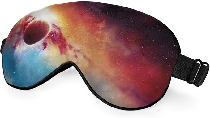 Galaxy Space Sleep Mask Eye Mask Starry Sky Planet Universe Solar System Shiny Red Blue Sleep Mask Light Blocking Adjustable Soft Eye Masks for Women Deep Rest Travel