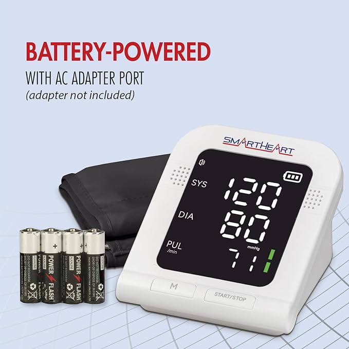 SmartHeart Blood Pressure Monitor | Wide-Range Upper Arm Cuff | Audible English Spanish Instructions and Results for Visually Impaired | 199-Reading Memory