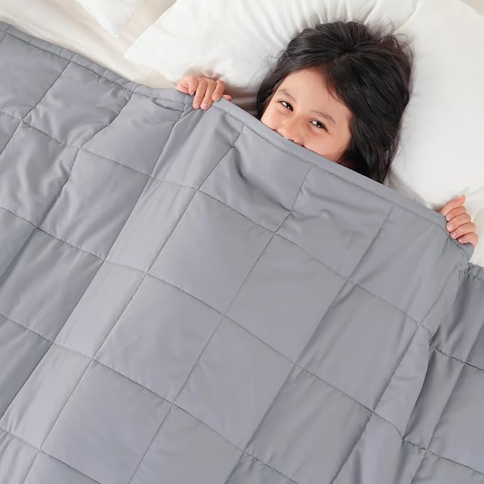 Topblan 7 lb Weighted Blanket, 41" x 60" Heavy Throw Blanket, Breathable Microfiber, Glass Bead Filling for Calming, Grey