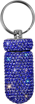 Portable Pill Case Pill Container Waterproof Pill Holder with Keychain Bling Pill Box Medicine Dispenser Bottle Storage for Outdoor Camping Travel (Royal Blue)
