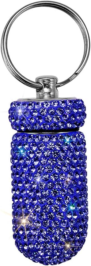 Portable Pill Case Pill Container Waterproof Pill Holder with Keychain Bling Pill Box Medicine Dispenser Bottle Storage for Outdoor Camping Travel (Royal Blue)