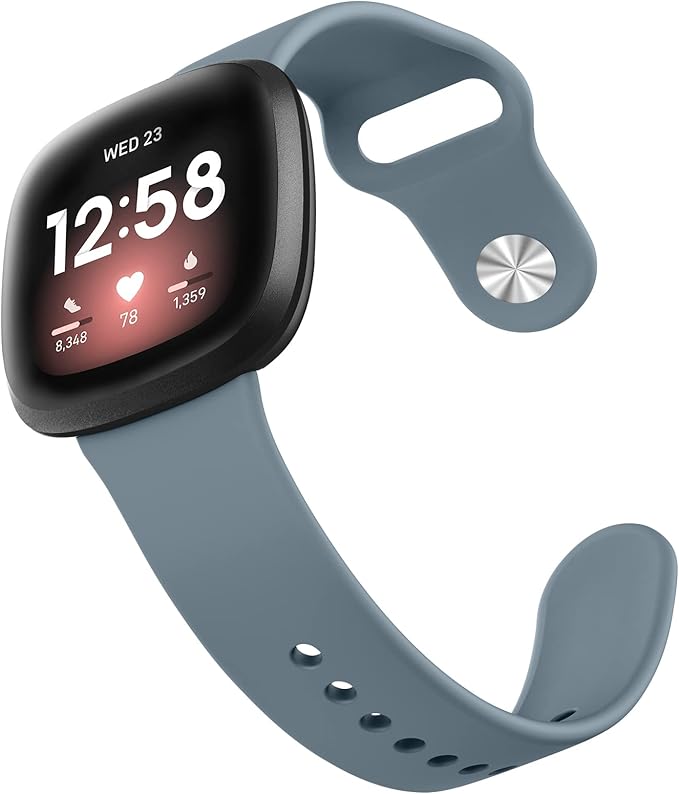 AK Silicone Bands Compatible with Fitbit Versa & Sense, Soft Straps Replacement Wristbands for Women & Men (Blue Gray)