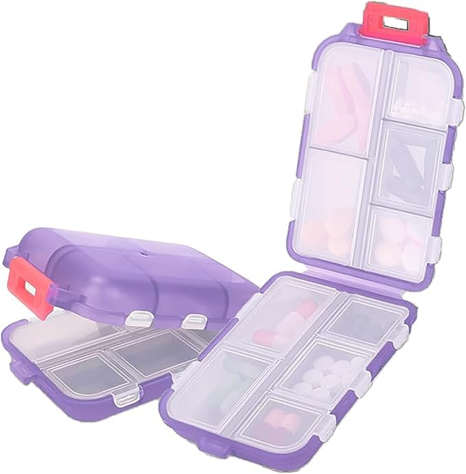 Travel Pill Organizer Portable Pocket Pill Case Small Pill Box for Purse Medicine Organizer Have 10 Compartments Storage Vitamin Fish Oil by INVODA (Purple)