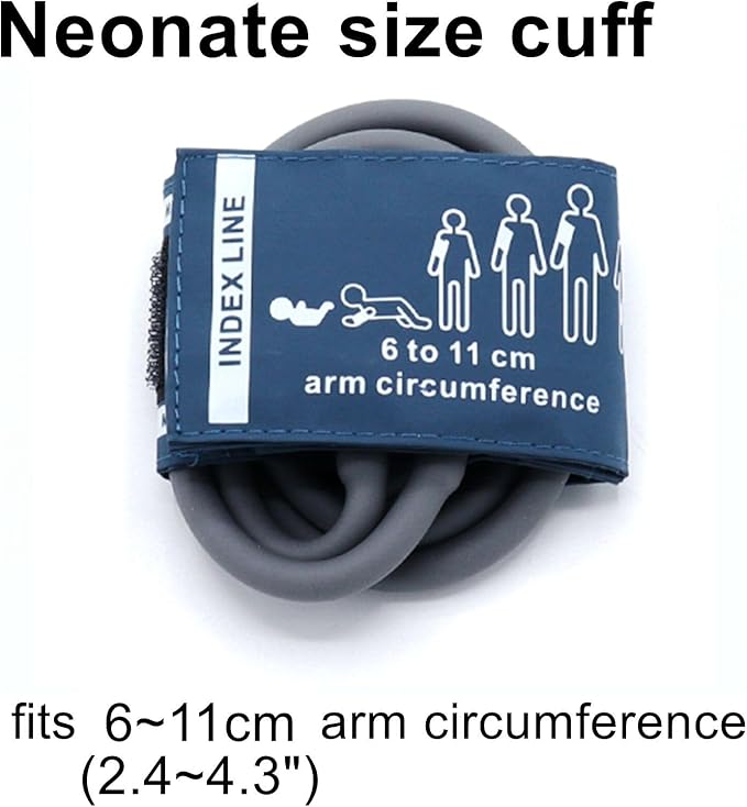 Universal NIBP Cuff with BP12 Connector for Neonate, 6-11 cm Reusable Dual Tube PU Replacement BP Cuff with Inner Airbag for Blood Pressure Monitor Machine