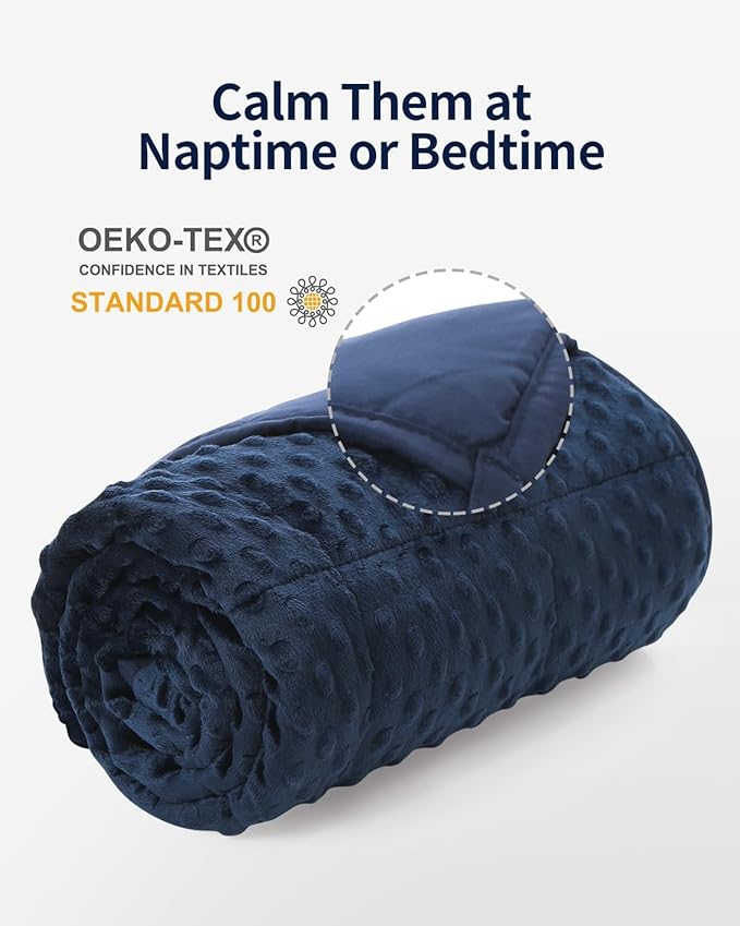 Mr. Sandman Weighted Lap Blanket 2LBS 20 x 30 Inches, Minky Dots Heavy Blanket with Glass Beads, Soft and Cooling for School and Home, Navy Blue
