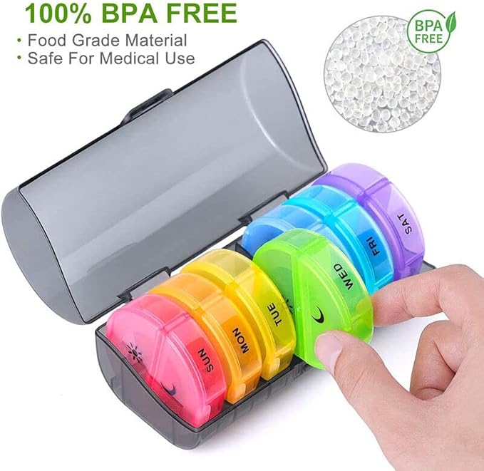 Portable Medicine Organizer Box Tablets Container Case Travel Pill Box For 07 days | Multicolor | 01 Pcs