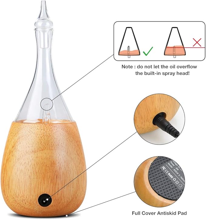 Lychee Essential Oil Diffuser Humidifiers, 7 Colors Light Setting, Quiet Diffuser, Small Aromatherapy Diffuser with Wood Grain Base for Home Bedroom Office Yoga Nice Gift