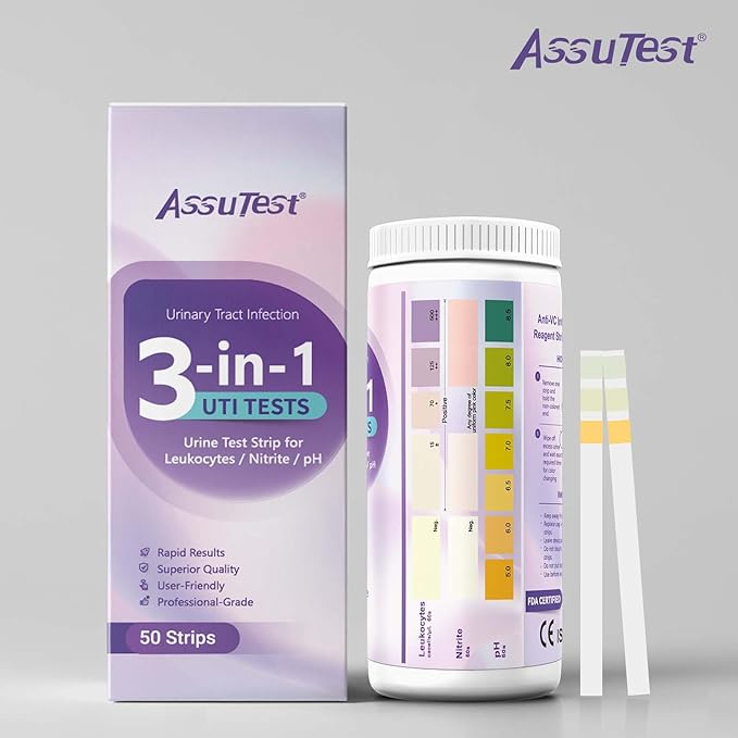 UTI Test Strips - 3-in-1 Advanced Urinary Tract Infection Home for Women Men Kids Detection with Accurate Leukocytes, Nitrite, and PH Readings, Simple at-Home Urine Test Strips, 50ct